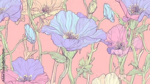 Pastel floral seamless pattern.