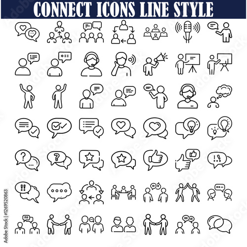 Communication Icons Line Style, Networking, Connection, Team, Collaboration, Support, Feedback, Chat