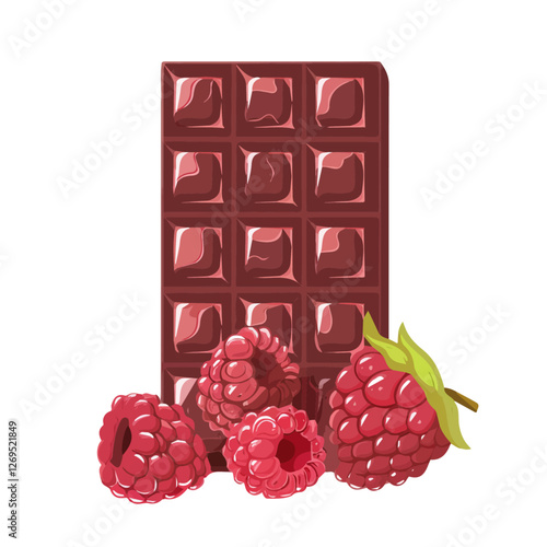 2D flat vector illustration raspberry chocolate bar icon isolated on a white background.

