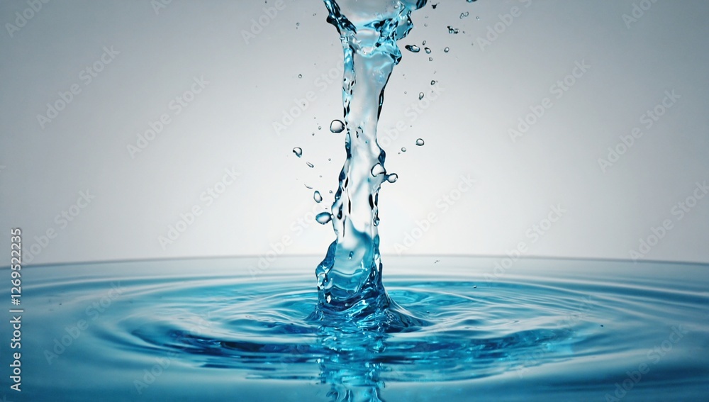 Clear blue water splashing, showcasing beauty and vitality of moving water droplets. For advertisements and publications related to nature and purity Clear blue water splashing, showcasing beauty and vitality of moving water droplets. For advertisements and publications related to nature and purity
