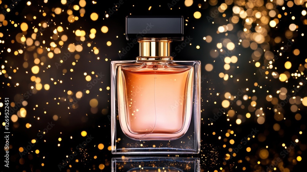 Elegant Glass Perfume Bottle with Sparkling Background Effects Elegant Glass Perfume Bottle with Sparkling Background Effects