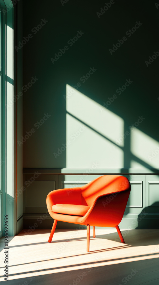 Fototapeta premium Modern chair in bright sunlight minimalist interior photography contemporary design side view aesthetic appeal