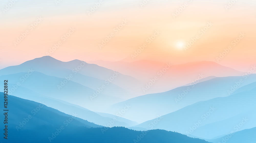 Fototapeta premium Serene Sunset Over Misty Mountain Ranges