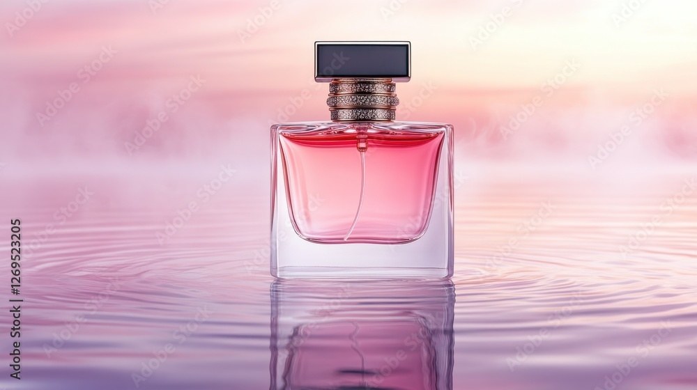 Ethereal Perfume Bottle Floating Above Colorful Serene Background Ethereal Perfume Bottle Floating Above Colorful Serene Background