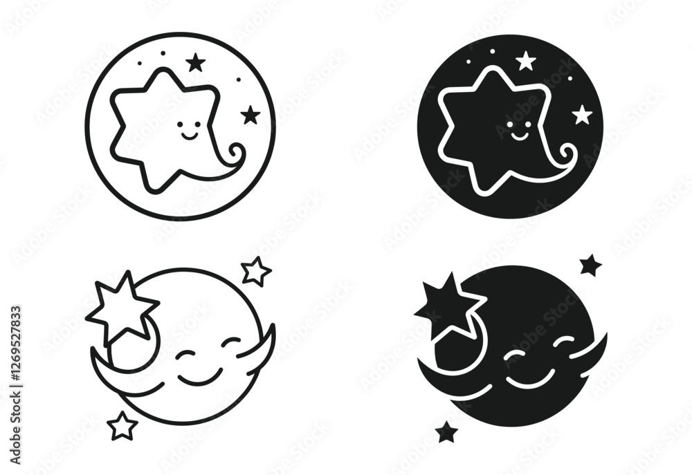 Minimalist Line Art Moon and Star Vector illustration Minimalist Line Art Moon and Star Vector illustration