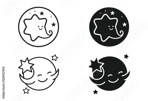 Minimalist Line Art Moon and Star Vector illustration