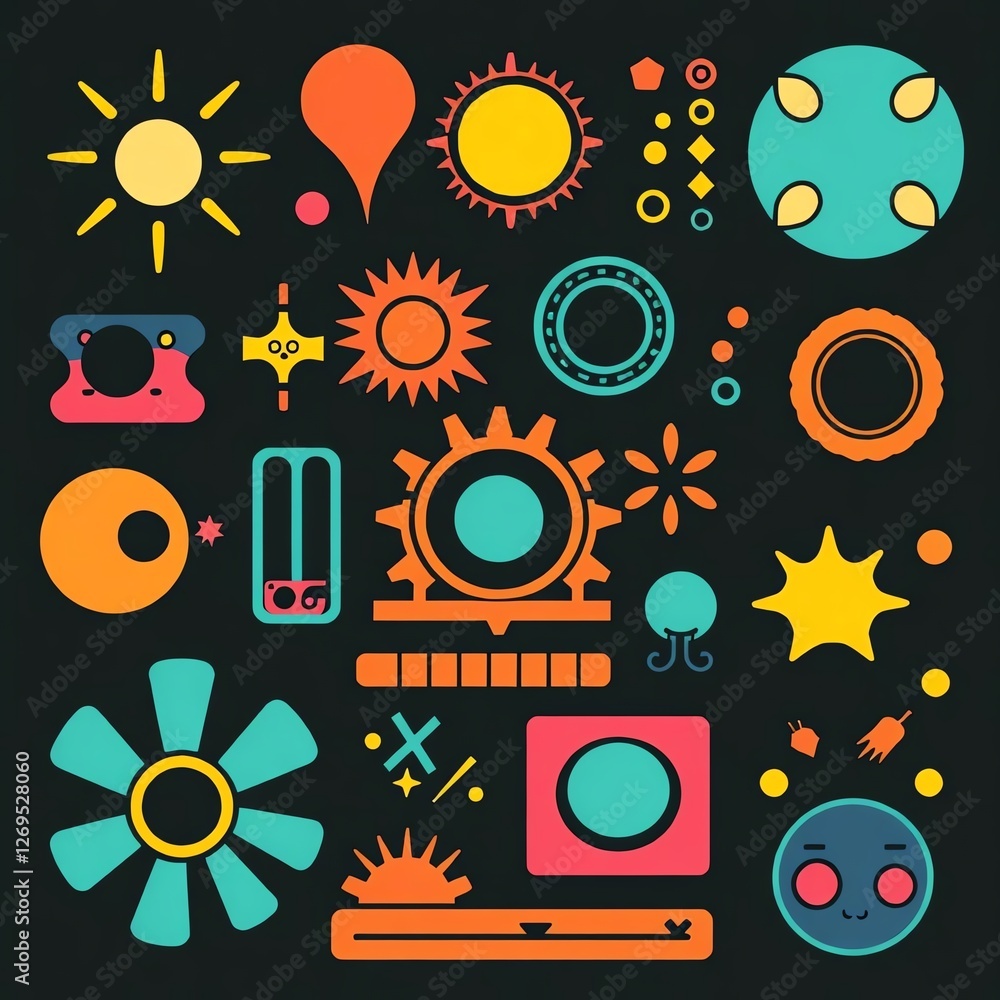 Obraz premium Colorful abstract shapes and icons
