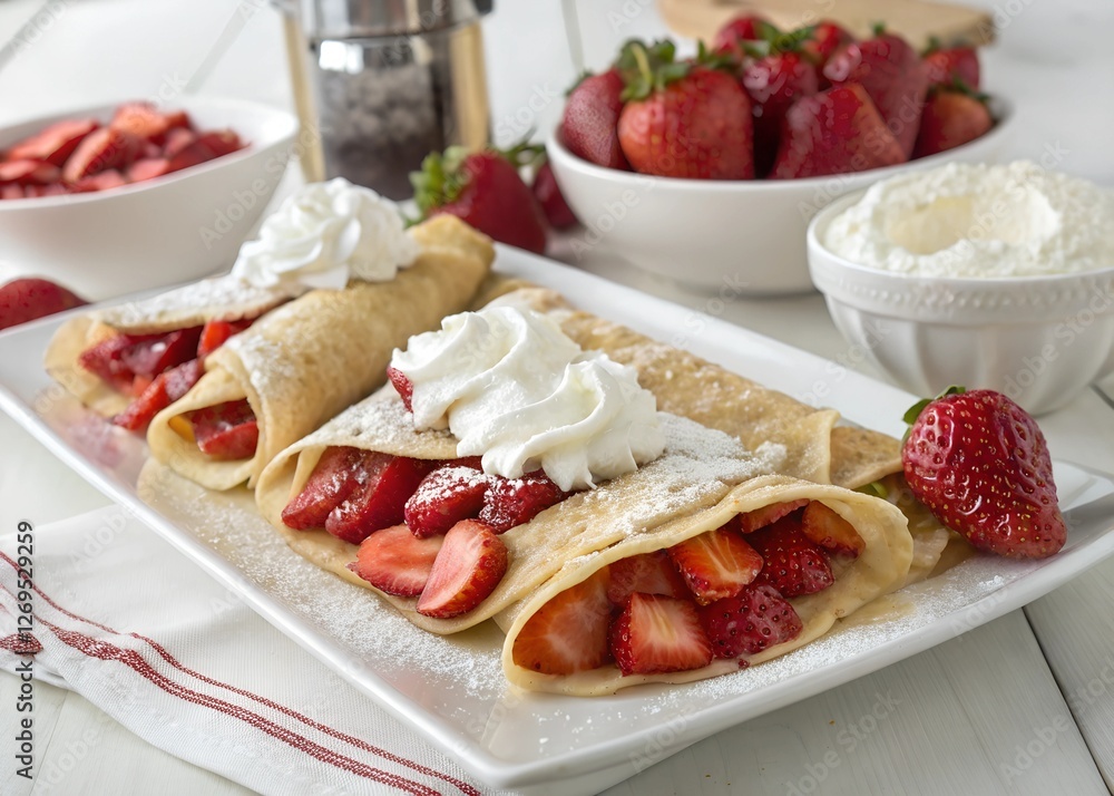 Delicious Strawberry Crepes with Whipped Cream Delicious Strawberry Crepes with Whipped Cream