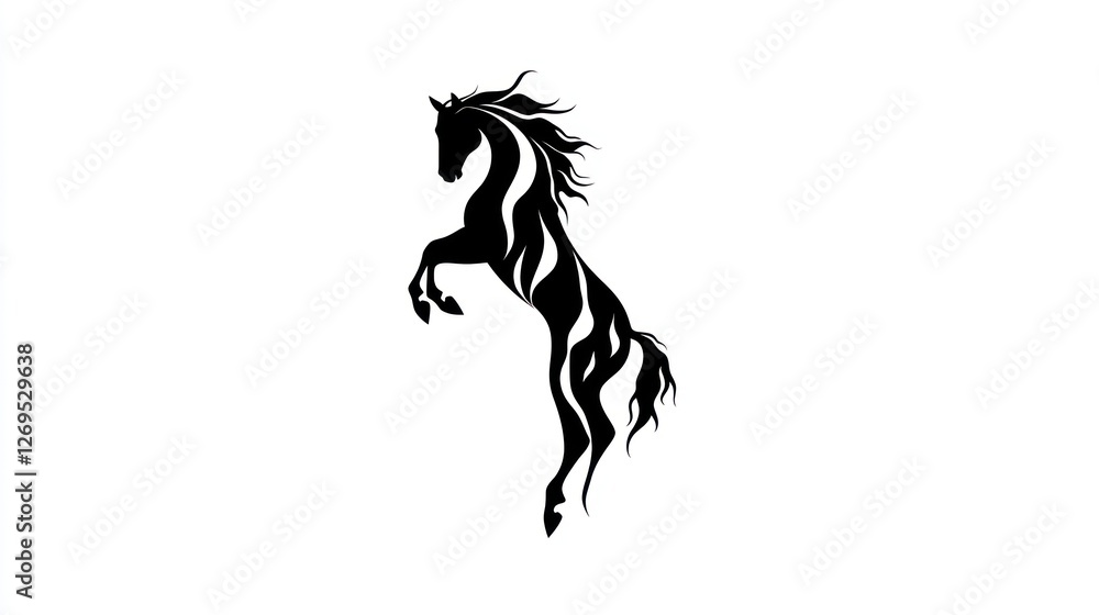 Silhouette of a rearing horse, artistic design, abstract, isolated on white background. Suitable for branding or print Silhouette of a rearing horse, artistic design, abstract, isolated on white background. Suitable for branding or print
