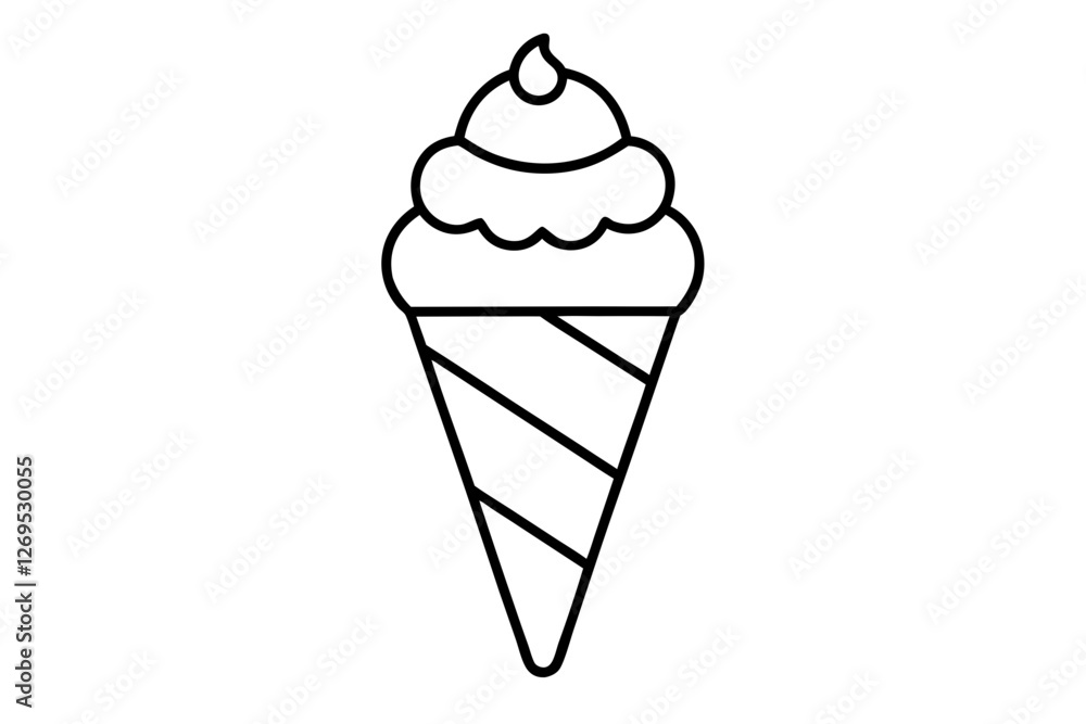 Minimal Line Art Ice Cream Cone - Dessert Vector Illustration Minimal Line Art Ice Cream Cone - Dessert Vector Illustration