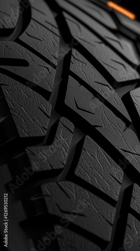 Close-up view of an intricate tire tread pattern revealing its unique design and texture.