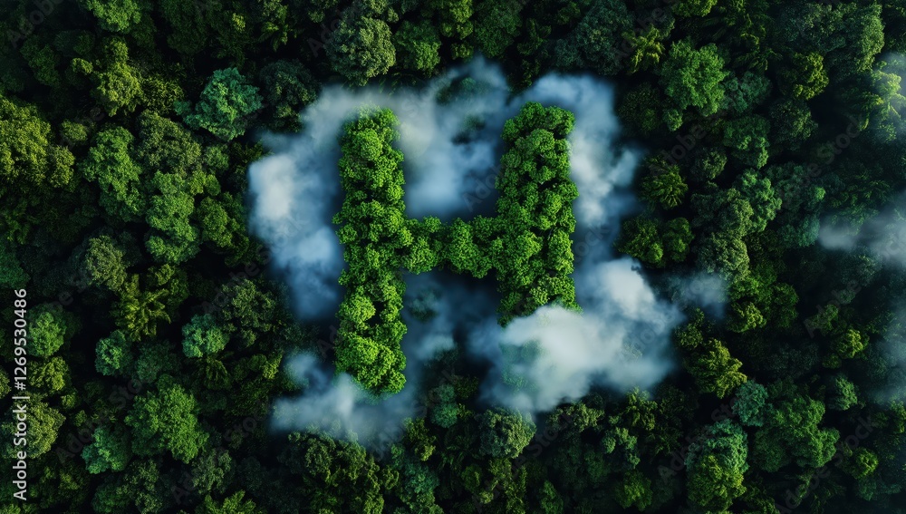 Nature's loveconnected aerial view of lush green forests with smoky clouds capturing tranquility and connection Nature's loveconnected aerial view of lush green forests with smoky clouds capturing tranquility and connection