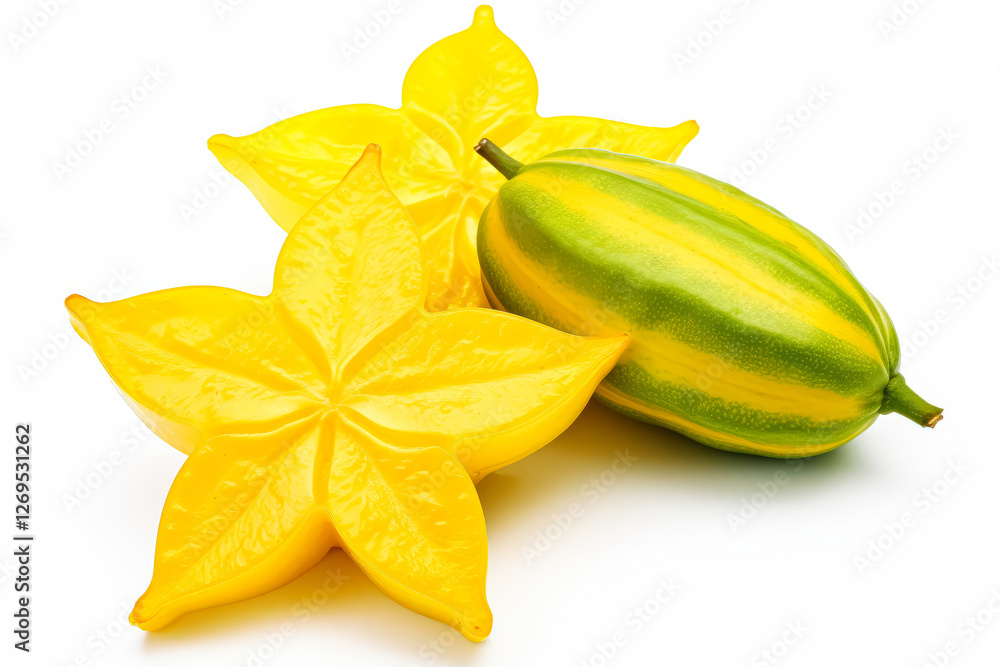 Fototapeta premium Three yellow flowers with a star shape.
