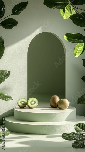 display stand with fresh kiwi