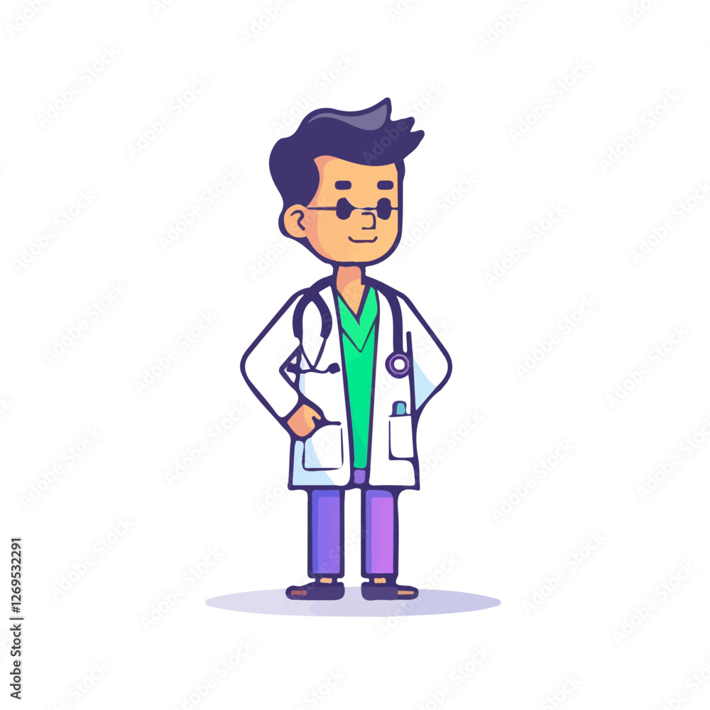 2D flat vector illustration doctor icon isolated on a white background.
2D flat vector illustration doctor icon isolated on a white background.