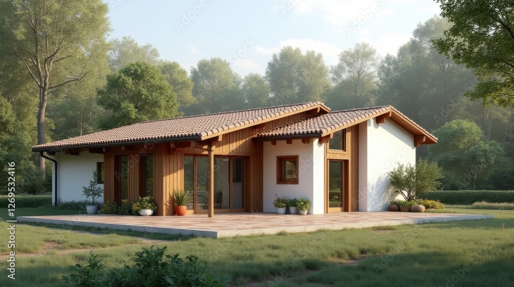 L-Shaped Single-Story Modern Countryside Home Design L-Shaped Single-Story Modern Countryside Home Design