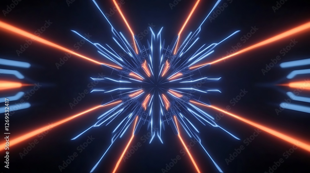 Fototapeta premium Abstract neon light tunnel, glowing lines, futuristic background