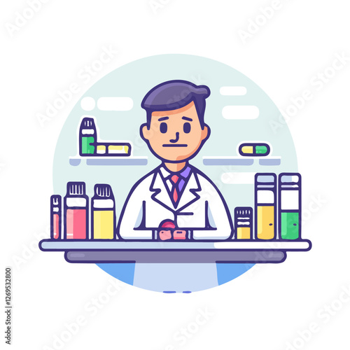 2D flat vector illustration pharmacist icon isolated on a white background.

