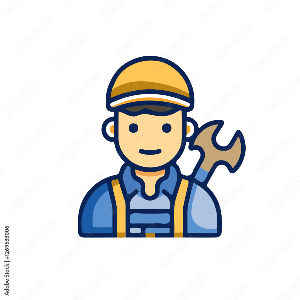 2D flat vector illustration repairman icon isolated on a white background.
2D flat vector illustration repairman icon isolated on a white background.