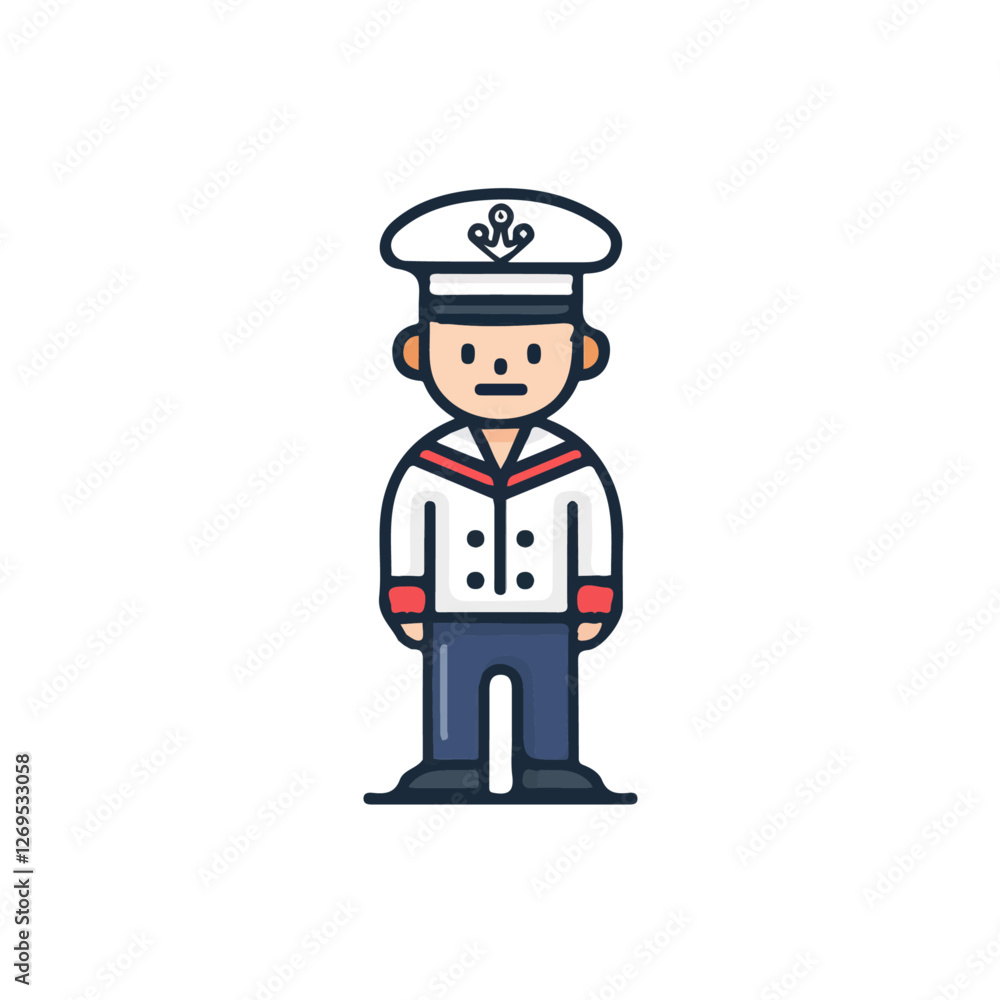 2D flat vector illustration sailor icon isolated on a white background.
2D flat vector illustration sailor icon isolated on a white background.