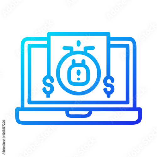 Ransomware Bitcoin Payment Icon Vector - Cybercrime Symbol for Digital Extortion, Dark Web Threats.