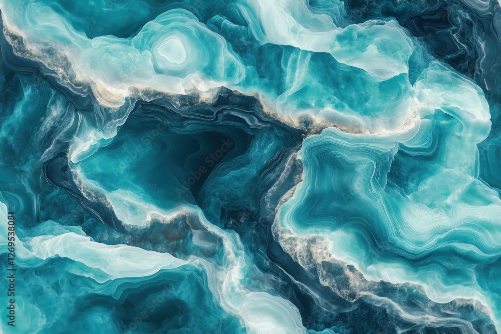 Obraz premium Seamless South Onyx abstract representation of ocean waves with swirling turquoise and white patterns, creating a fluid and dynamic visual effect.