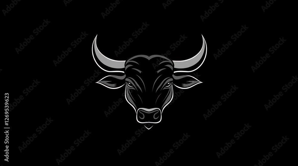 Fototapeta premium Fierce bull head portrait on black. Perfect for finance, sport, and agriculture symbols