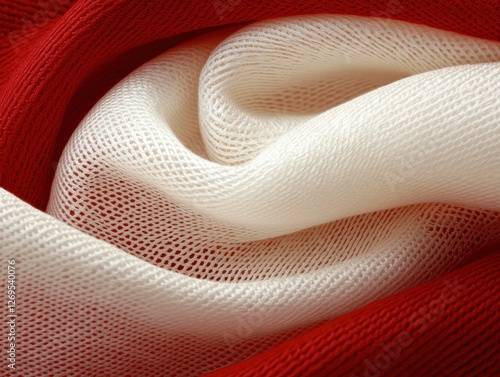 Textile artistry exploring red and white fabric patterns indoor studio setting abstract photo