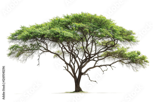 African acacia tree silhouette isolated on transparent background
