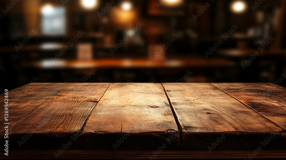 Rustic Wooden Table with Blurred Bar Interior and Warm Lighting – Perfect for Product Display, Pub Marketing, and Nightlife Promotions Rustic Wooden Table with Blurred Bar Interior and Warm Lighting – Perfect for Product Display, Pub Marketing, and Nightlife Promotions