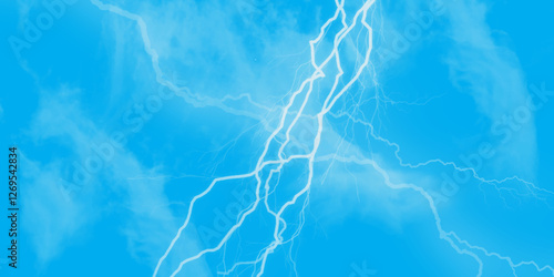 Blue lightning strike during an electrical storm. Lightning on the sky with stormy clouds. Cloudy, with a no-nonsense blue Rabbitohs. Thunderstorm and blue cloudy sky. Changing conditions. 