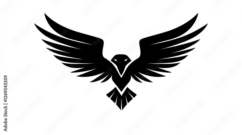 Fototapeta premium Black bird in flight, graphic design, silhouette