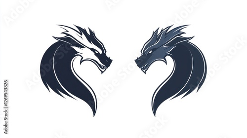 Wallpaper Mural Two dragons forming heart, fantasy art, white background, logo design Torontodigital.ca