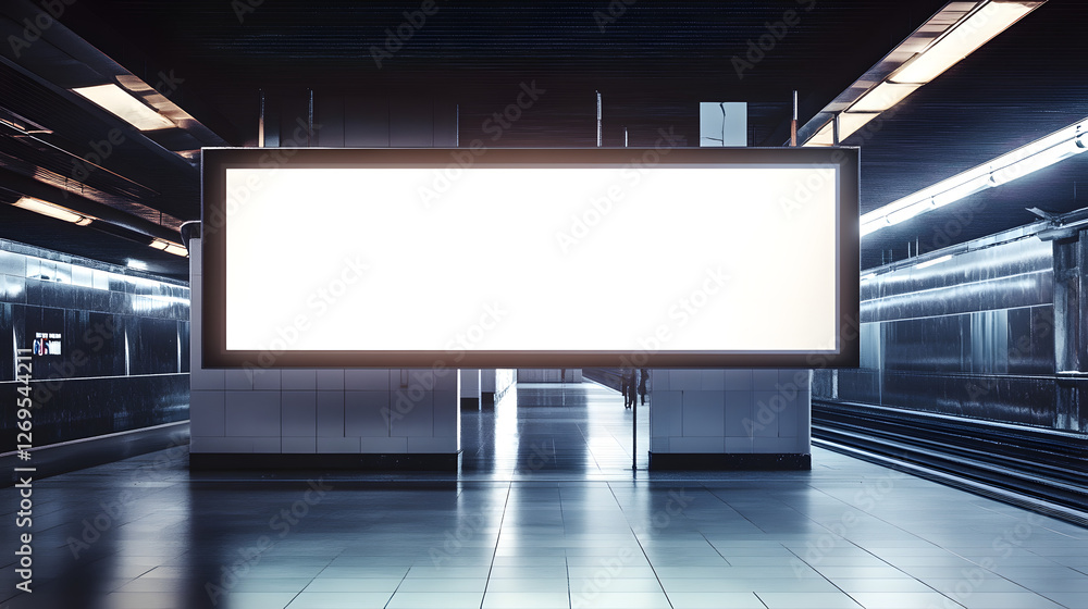 Blank Billboard in a Modern Subway Station Blank Billboard in a Modern Subway Station