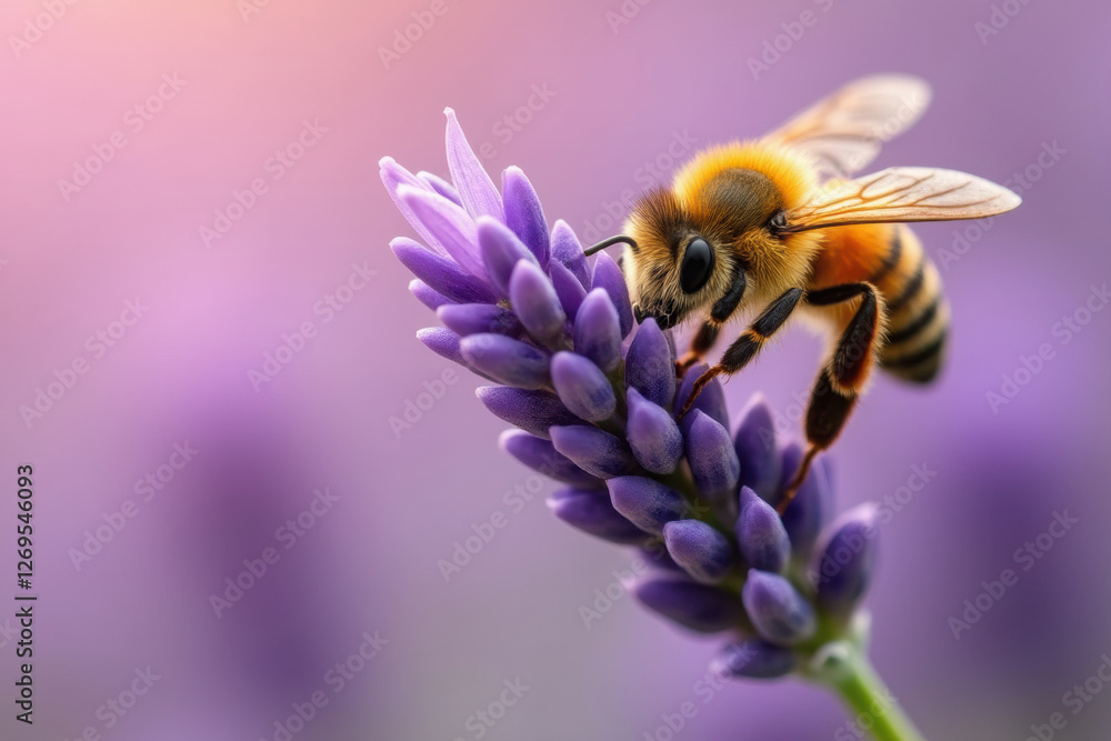 Bee on lavender flower. Bee pollinates lavender flower. Bee on lavender flower. Bee pollinates lavender flower.