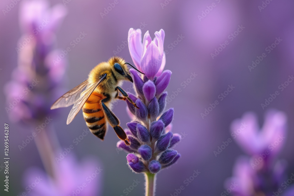 Bee on lavender flower. Bee pollinates lavender flower. Bee on lavender flower. Bee pollinates lavender flower.