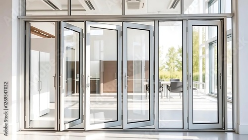 Modern Commercial Aluminium Frame Bi-Fold Doors with Glass Panels in Contemporary Space