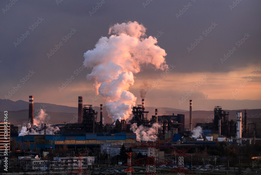 Industrial steel factory, iron works. Metallurgical plant. Industrial steel factory, iron works. Metallurgical plant.