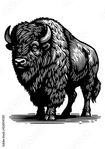 Woodcut-style illustration of an American bison