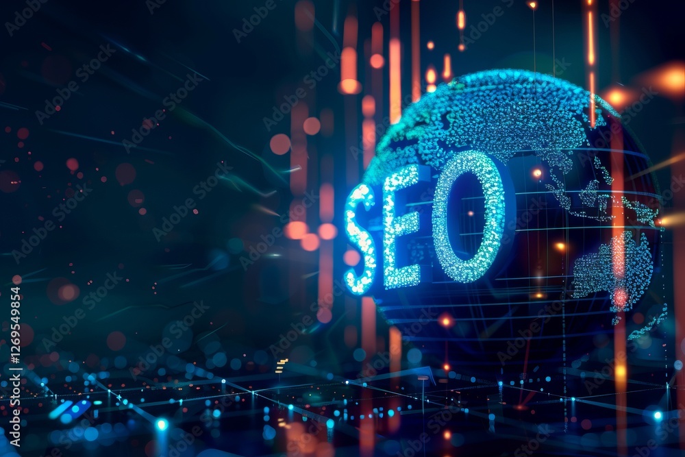 Digital Globe with SEO Elements and Data Visualization Effects Digital Globe with SEO Elements and Data Visualization Effects