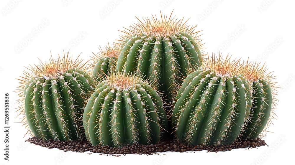 Desert cactus cluster, studio shot, white background, gardening. Desert cactus cluster, studio shot, white background, gardening.