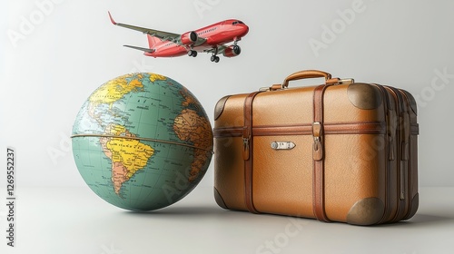 Exciting travel adventure airplane suitcase and globe for your next trip photo