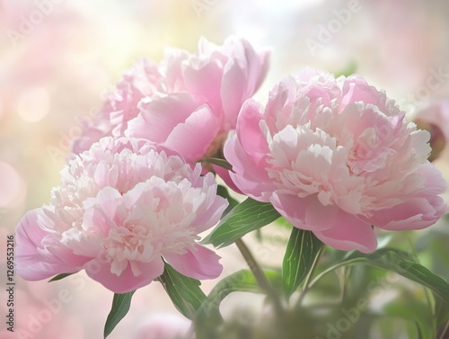 Beautiful pink peonies blooming in a serene garden during sunlight hours