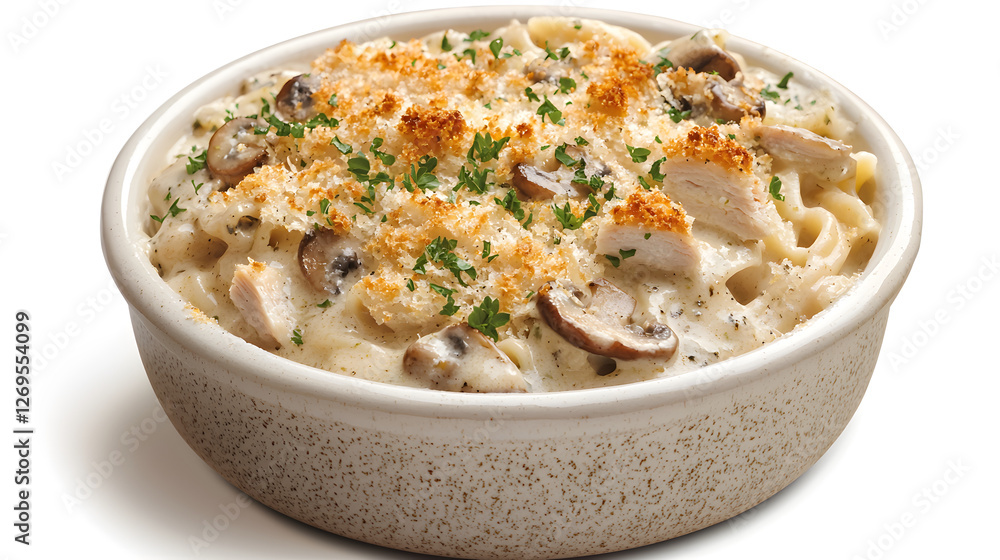 Mouthwatering Ultra Detailed Deli Dish with Creamy Sauce, Mushrooms and Topped with Crispy Breadcrumbs Mouthwatering Ultra Detailed Deli Dish with Creamy Sauce, Mushrooms and Topped with Crispy Breadcrumbs