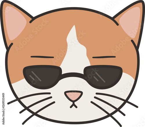 cute hand drawn cartoon character cat with sunglasses portrait funny png illustration on transparent background