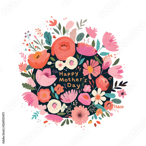 A colorful flowery design with the words Happy Mother's Day written in pink. The design is meant to convey a sense of warmth and love for mothers on this special day