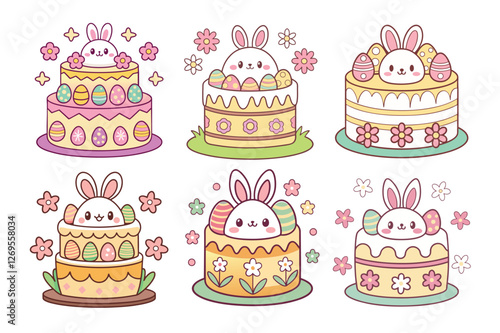 A Bundle of Cute Easter Cake Vector Cartoon Illustrations Easter day