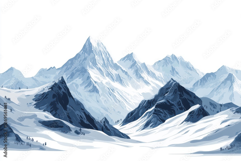 Obraz premium Snowy mountain summits beneath a luminous sky, showcasing nature's serene beauty in a stunning landscape perfect for adventure enthusiasts and travel aficionados