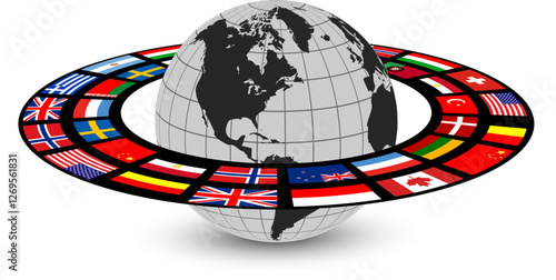 Earth globe logo, silver pl...