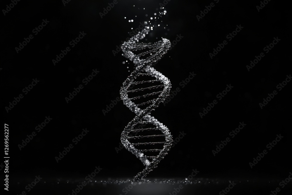 Obraz premium Abstract DNA structure with sparkling details against a dark backdrop emphasizing its complexity